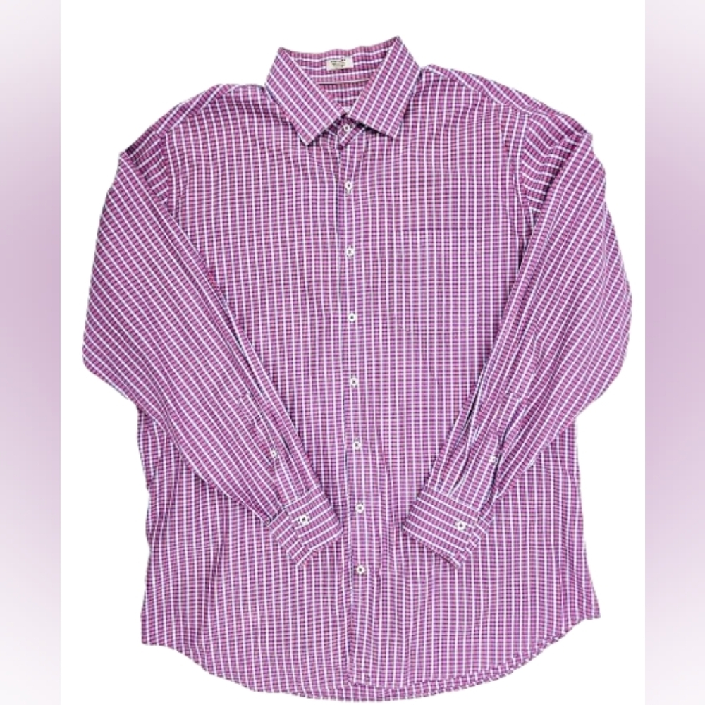Peter Millar Button Down Shirt Pink Purple Check Cotton Mens XL